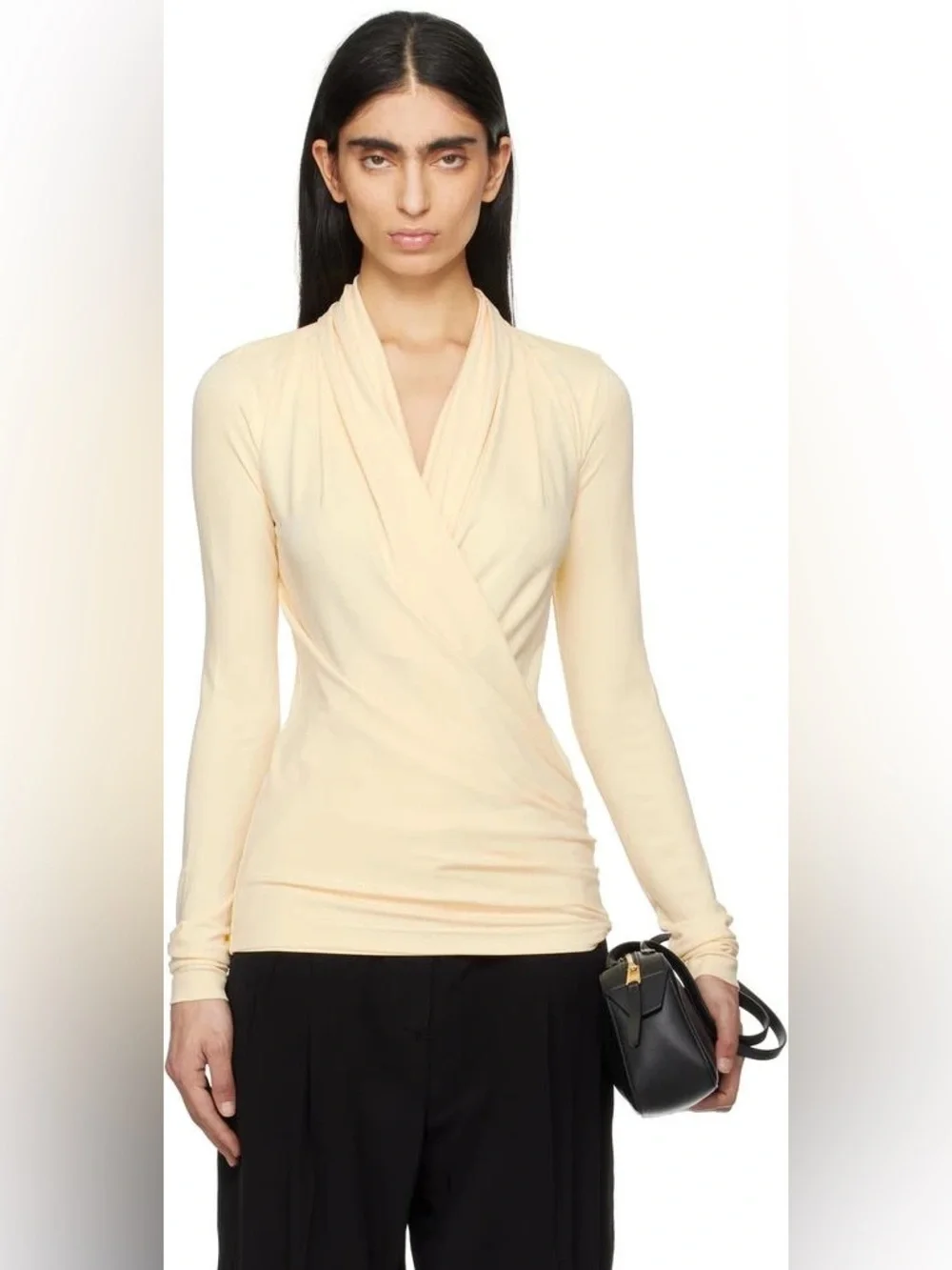 TOTEME Cream Wrap-Effect Draped Jersey Top - Long Sleeve - XXS (0) - BNWT - Picture 3 of 13